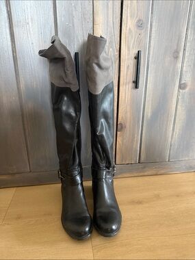 Over-the-Knee Two-Tone Black and Gray Boots